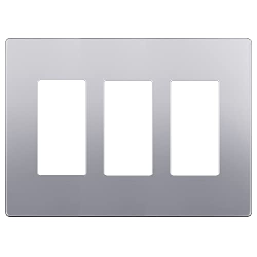 Image of LIDER Decorator Switch Cover, Screwless Wall Plate, Mid-Size 3-Gang 4.88 inch x 6.77 inch, LSWP-33M-SV, UL Listed, Thermoplastic, Matte Silver, 1-Pack