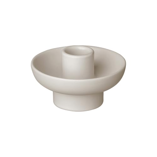 blomus Kerzenhalter -Vela- | runder Kerzenleuchter aus Steingut | Ø 9 x 4H cm | Farbe Moonbeam | Tischdeko & Wohnaccessoire