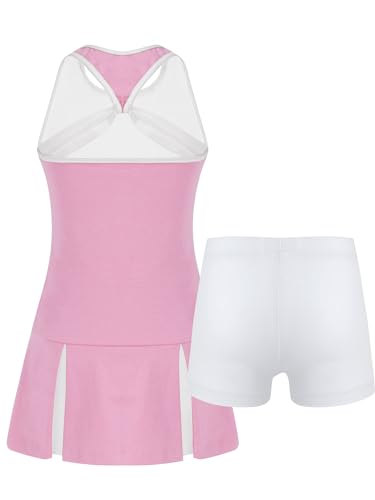Kids Girls Pleated Tennis Golf Dress Workout Outfits Solid Color Sleeveless Sports Dress with Shorts2
