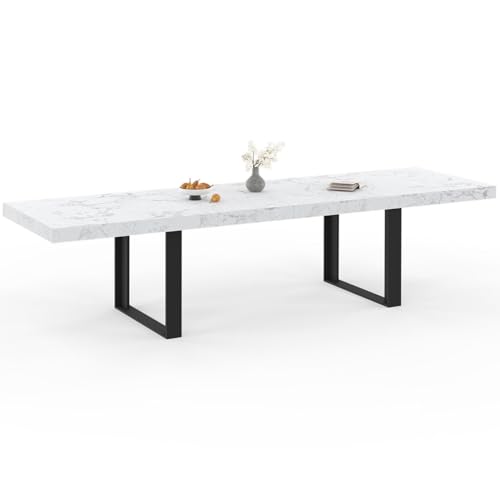IDMarket - Table à Manger Extensible Phoenix Rectangle 6-12 Personnes Plateau Effet marbre Blanc Alaska 200-300 cm