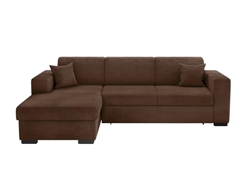 LOUNGITUDE - Fuji - Canapé d'angle - Convertible - 4 Places - Coffre - en Velours cotelé - L262cm - Gauche - Marron