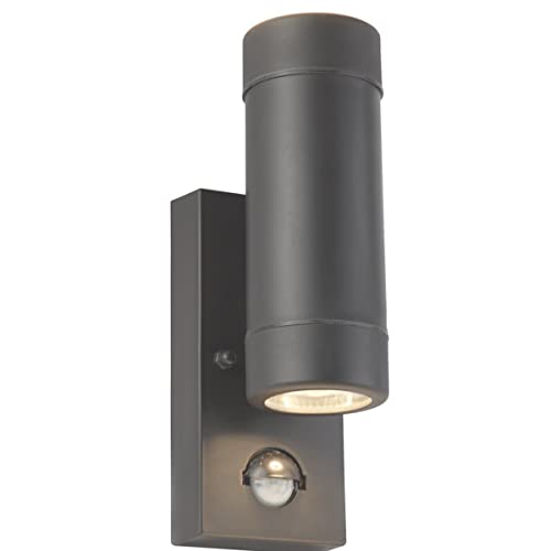 CGC Lighting Outdoor Outside Wall Light Grey Up and Down Motion Sensor PIR Porch Garden(Dark Grey Double Spotlight with Motion Sensor)