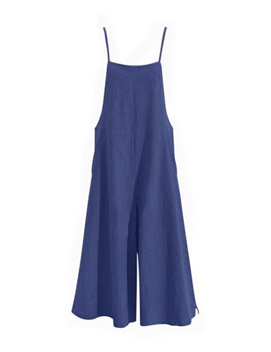 Image of YESNO Women Casual Loose Long Bib Pants Wide Leg Jumpsuits Baggy Cotton Rompers Overalls with Pockets PZZTYP2