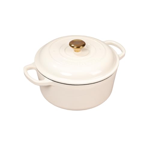 Image of Cumin Co. Enamel Cast Iron Dutch Oven with Lid | Induction, Dishwasher, Oven Safe | 100% Toxin-Free Surface | Biryani Pot Heavy Bottom | Cast Iron Casserole (White, 24 CM)