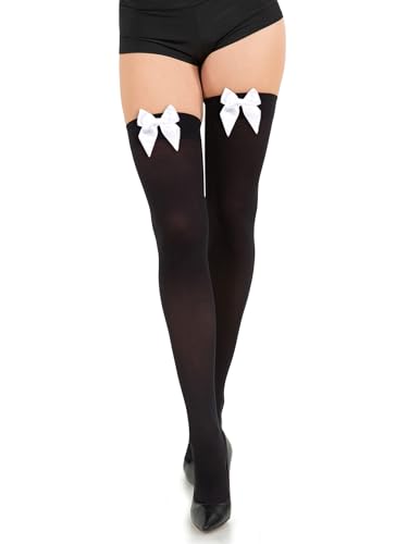 Image of Opaque Thigh High Bow Stockings for Women Thigh Highs Stockings with Bows Over The Knee Socks