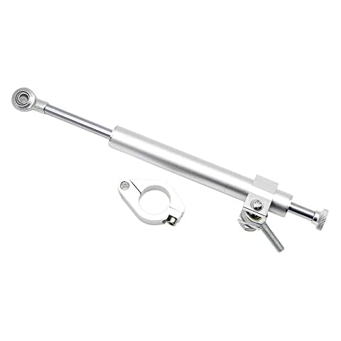 Dreamseek 13"(330mm) Universal Motorcycle Steering Damper for Harley Honda Yamaha Kawasaki Suzuki Aprilla KTM BMW Ducati Sportster Touring Scrambler Stabilizer CNC Aluminum (Silver) Cover