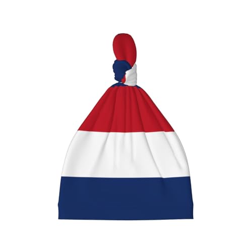 Newborn Baby Hat, Dutch Flag Print Soft Top Knot Beanie Cap, Cute Baby Headwear for 0-6 Months Black