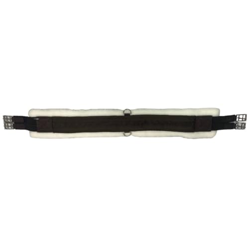 Intrepid International English Girth with Fleece - Breathable Lightweight Horse Girth for English Saddle, Double Elastic Easy Attachment, Brown with White Fleece, 50" by Intrepid International - Image 3
