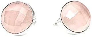 Rose Quartz Stud, Sterling Silver Ring, October Birthstone Jewelry, Healing Crystal Stud, Round Cut Stone Stud, Unique Stud, Wedding Gift