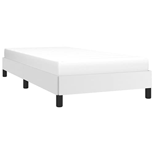 vidaXL Cadre de Lit Sommier à Lattes Lit Rembourré Cadre à Lattes Lit Simple Adulte Meuble de Chambre Intérieur Blanc 90x200 cm Similicuir