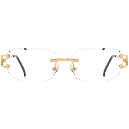 Image of HEPIDEM Vintage Style Rectangular Rimless Metal Eyeglasses for Men,New Frameless Zircon Diamonds Optical Glasses Frame
