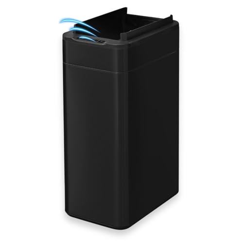 FLINQ Poubelle Cuisine 60 Litres Automatique – Poubelle Rectangulaire avec Couvercle Bascule – Grande Capacité pour Cuisine Moderne – Design Inox Élégant - Noir