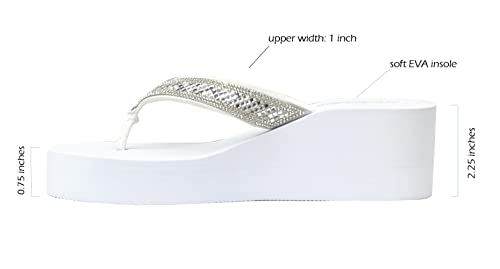 Image of REDVOLUTION New Women's Rhinestone Sandals Platform T-Strap Jewel Sandals High Wedge Flip Flops