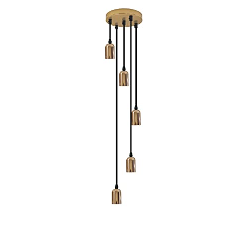 Image of LEDSone Vintage Pendant Ceiling Rose Light Fitting Modern Retro Industrial Style E27 Lamp 5 Way Pendant Light (French Gold, Without Bulb)
