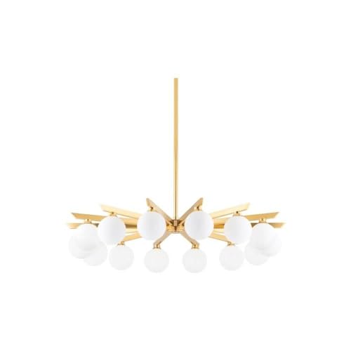 Bailey Street Home Sputnik 14 Light Vintage Hollywood Glam Chandelier in Brass Finish with White Glass Globes 40 inches W X 7.75 inches H 72-Bel-4637803
