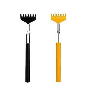Quesuc 2 Stück Rückenkratzer mit Gummiertem Griff,Edelstahl Teleskop Rückenkratzer für Kopf und Rücken,ausziehbar bis 68cm（Schwarz und Gelb）