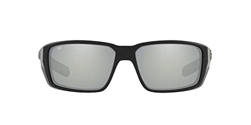 Costa Del Mar Men's Fantail Pro Polarized Rectangular Sunglasses, Matte Black/Grey Silver Mirrored Polarized-580G, 60 mm