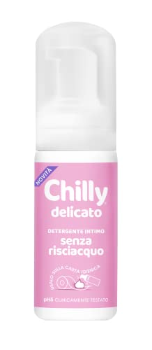 Chilly Ohne Ausspülen, Intimreiniger ohne Ausspülen, zur Verwendung außerhalb des Hauses auf Toilettenpapier, Formel aus Mousse bei pH5, klinisch getestet, 100 ml