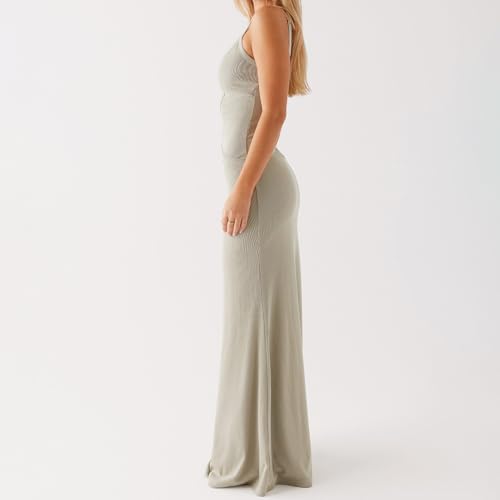 Image of Women Cut Out Maxi Dress Sleeveless Spaghetti Strap V Neck Backless Summer Bodycon Long Dress Party Dress