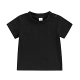 Tsseiatte Toddler Baby Boy Girl Short Sleeve Crew Neck T Shirt Pullover Sweatshirt Summer Basic Tee Solid Casual Clothes (US, Age, 6 Months, 12 Months, A-Black)