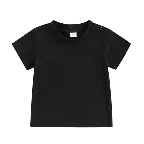 Tsseiatte Toddler Baby Boy Girl Short Sleeve Crew Neck T Shirt Pullover Sweatshirt Summer Basic Tee Solid Casual Clothes (US, Age, 12 Months, 18 Months, A-Black)