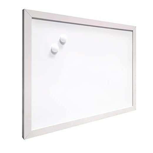 Raylu Paper® - Lavagna bianca magnetica con cornice in legno bianca, lavagna bianca cancellabile a secco, include due magneti per appendere appunti e fotografie (40 x 30 cm)