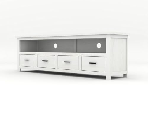 Image of Sheesham Solid Wood TV Cabinet for Living Room | Handcrafted Wooden TV Unit with Storage | Elegant Entertainment Stand for Modern Homes (4 Drawer Tv Cabinet, White)