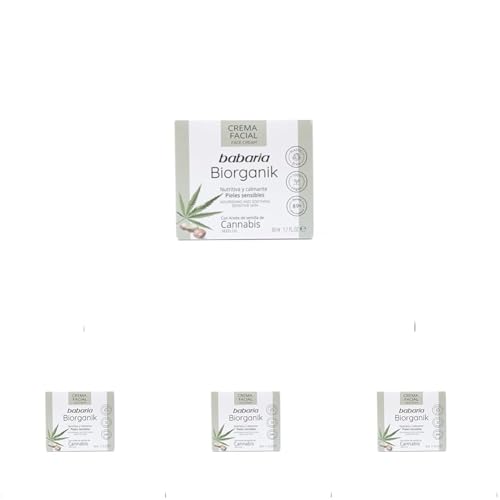 Babaria - Crema Facial Cannabis | Crema Facial Piel Sensible | Nutrición Y Bienestar | Crema Hidratante Hombre Y Mujer | Vegano - 50 Ml (Paquete de 4)