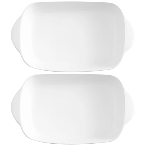 Vestamore 2 cacerolas de cerámica con asas, cuencos pequeños blancos para horno y microondas, aptos para lavavajillas, ideal para carne, frutas, guarniciones