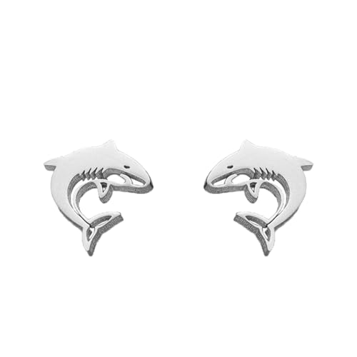 Minimalist Shark Small Stud Earrings Stainless Steel for Women Men Cute Punk Animal Cartilage Pierced Hypoallergenic Tiny Huggie Sleeper Studs Earring Fashion Jewelry Gifts