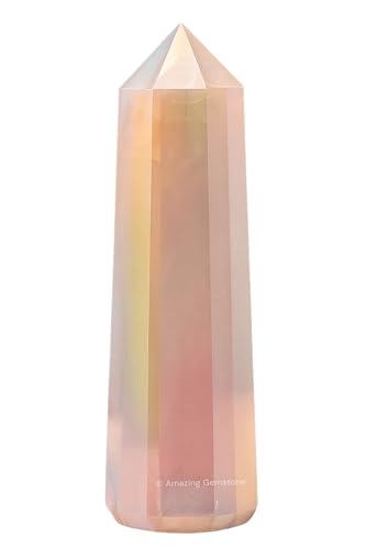 Image of Amazing Gemstone Angel Aura Rose Quartz Crystal Towers ~ Natural Healing Crystal Point Obelisk for Reiki Healing and Crystal Grid (3 inch to 4 inch INCH)