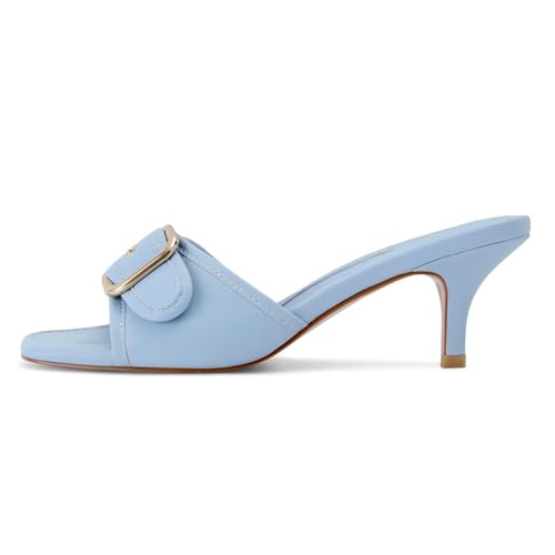 Image of Dsevht Black Kitten Heel Sandals Stiletto Low Heels Slip On Slides Mule Sandal Square Open Toe Dress Shoes for Women