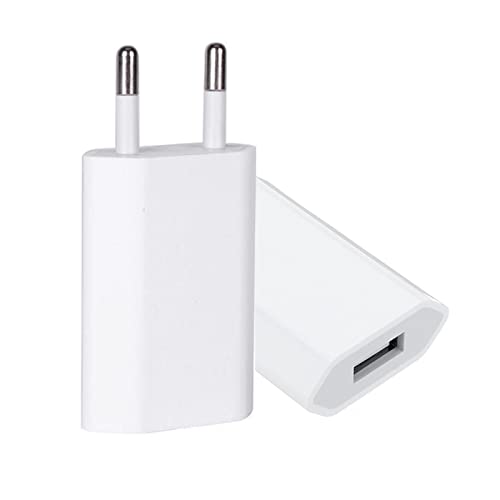 melebellot 2Pcs Prise USB Secteur Embout Chargeur Adaptateur 5V Universel Telephone Mobiles Prise Chargeur pour i Phone 13/12/11/8/7 Plus Pro XS Tablet Computers(Blanc,Size:Europlug)