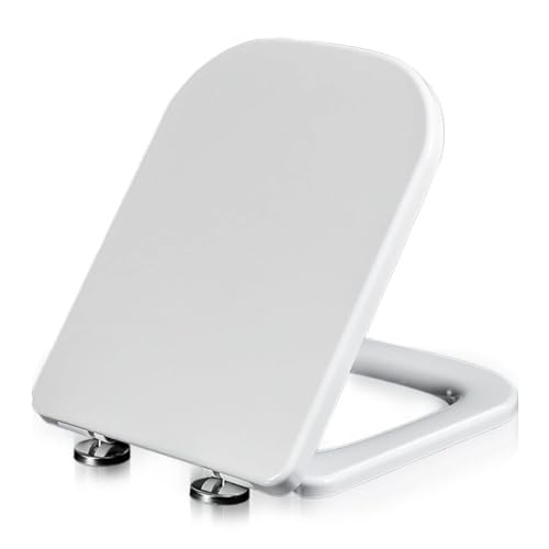 Asiento de inodoro, con tapa rectangular de liberación rápida Bisagra ajustable 360°(04B)