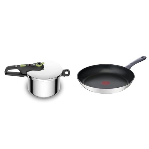 Tefal Olla a presión Secure Trendy 6L - Dos programas, verdura y carne, comidas más rápidas & Daily Cook - Sartén baja de 28 cm con revestimiento resistente, duradero y seguro