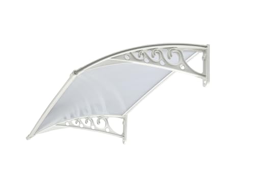 Image of CHENNAI Window Blinds and Shades DIY Polycarbonate Awning (Engineered Plastic Brackets) Window Sunshade Door Weather Shed Rain Canopy Awnings - 4'Widthx2'Depth (White Brackets & Clear Sheets)