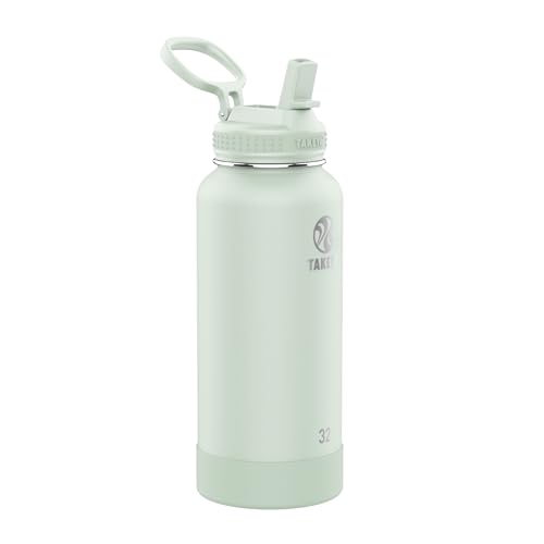 Image of Takeya 32 oz Actives Stainless Steel Water Bottle with Straw Lid - Leakproof, Double-Wall Insulated, Keeps Drinks Cold 24 hrs /Hot 12 hrs, BPA-Free, Powder-Coated, Gym & Travel, Fresh Mint