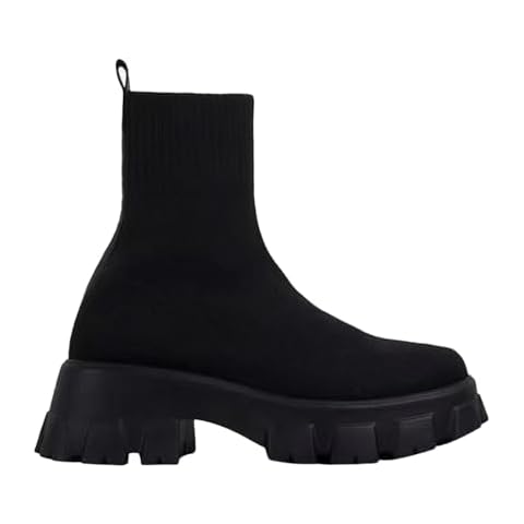 DAFENGEA Women's Woven Knit Ankle Boots with Chunky Block Mid Heel - Comfortable Booties for Winter,AMDF-XZ-617001-36-Black Cover