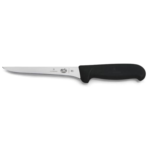 Victorinox Fibrox, Coltello per disossare, Coltello da Cucina Affilato, per Carne e Pollame, 15 cm, Lama Dritta, Rigido, Acciaio Inossidabile, Nero