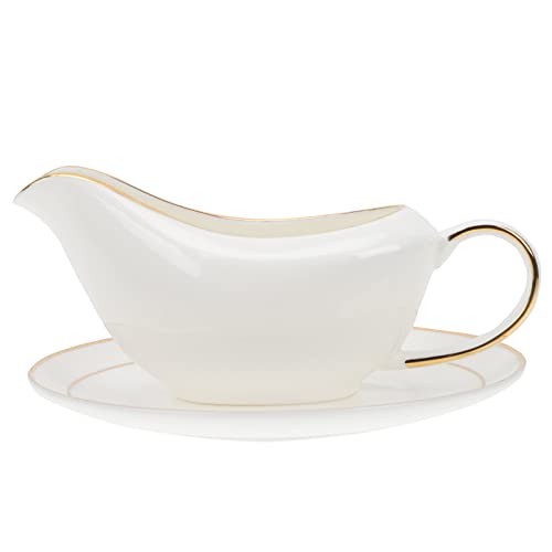 Cabilock Keramik Sauciere mit Unterteller Milchk?nnchen: Porzellan So?enkanne Sahnek?nnchen Saucenkanne Kaffeekanne So?enk?nnchen Milch Karaffe Sauciere Silber