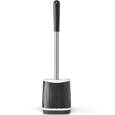 TRENTI Toilet Brush, Toilet Brush and Holder Set, Bristles Toilet Bowl Brush Head with Ventilated Holder, Wall Mounted Compact Toilet Brush Set for Bathroom Deep Cleaning (1, Black)