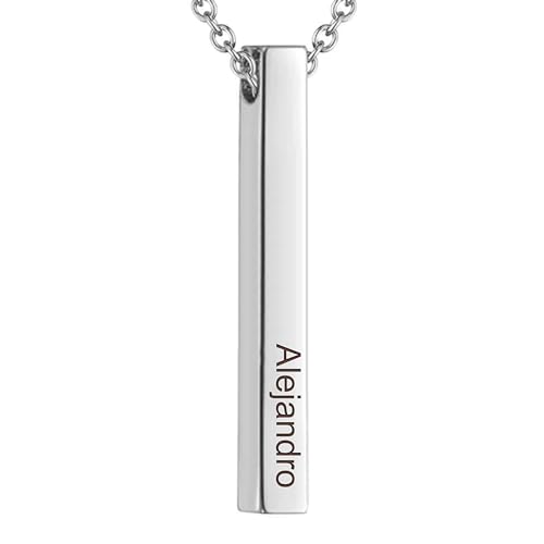Colgante Barra Personalizado en Plata de Ley - Grabado en los 4 Lados - Collar con Nombres, Fechas o Iniciales - Joya Minimalista - Regalo Emotivo para Mujer o Pareja - Mi Joya Personalizada