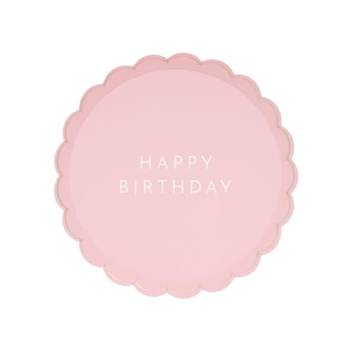 Bonjour Fete Pink Happy Birthday Paper Party Plates | Disposable Plates, Cake Plates, Dessert Plates, Appetizer Plates | Premium Party Supplies | Happy Birthday Decorations | Pack of 8, 8.5