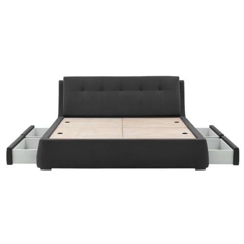 Image of Wakefit Bed | King (78 X 72) Solid Wood Bed, Upholstered, with Storage, 3 Year Warranty - Lanta - Omega Ash Grey