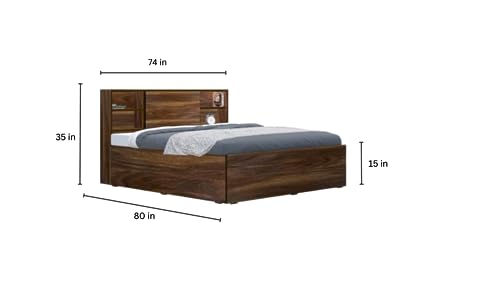 Image of Torque Magnus Engineered Wood King Size Bed with Storage and Back Storage - Brown | Wooden Palang Diwan Cot for Living Room Furniture | Double Bed for Sleeping