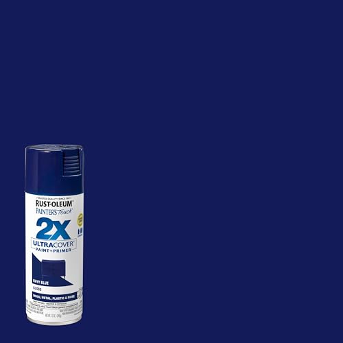 Image of Rust-Oleum 334041 Painters Touch 2X Ultra Cover Spray Paint, 12 oz, Gloss Navy Blue.