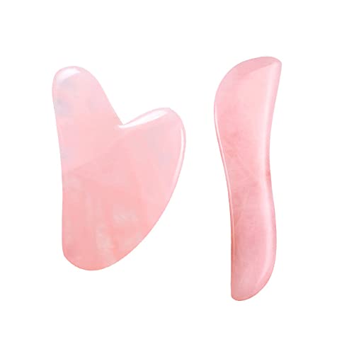 Rascador de gouache de cuarzo rosa Gua Sha Masaje Natural Gouache Piedra GuaSha MassageTools Juego de masajeadores, Gua Sha AC sin caja