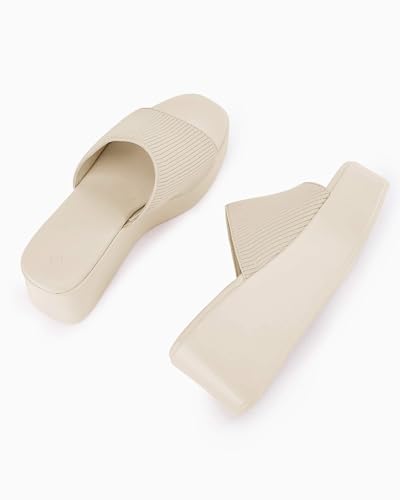 Image of Coutgo Womens Platform Slides Sandals Square Open Toe Slip On Elastic Band Casual Lightweight Wedge Shoes