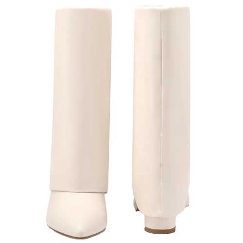 Women's Mid-Calf Boots Fold Over Chunky Heel Pointed Toe Fashions Slouch Riding Boots3