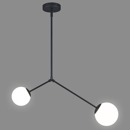 FDPBY Modern Pendant Light Fixture 2-Globe Black Sputnik Chandelier Milk Glass Pendant Light Kitchen...